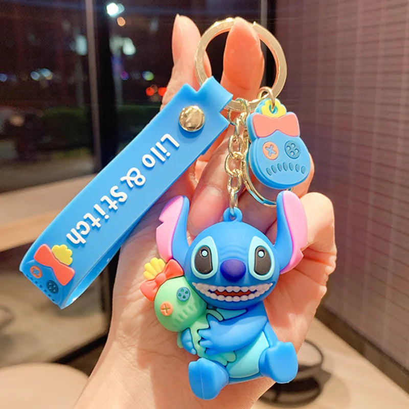 Anime Disney Keychain New Mickey Mouse Minnie Lilo & Stitch Doll Keyring Ornament Key Chain Car Pendant Kid Toys Gifts Wholesale