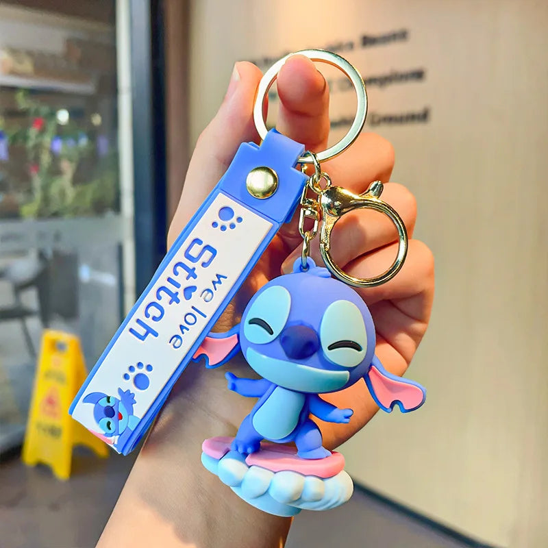 Anime Disney Keychain New Mickey Mouse Minnie Lilo & Stitch Doll Keyring Ornament Key Chain Car Pendant Kid Toys Gifts Wholesale
