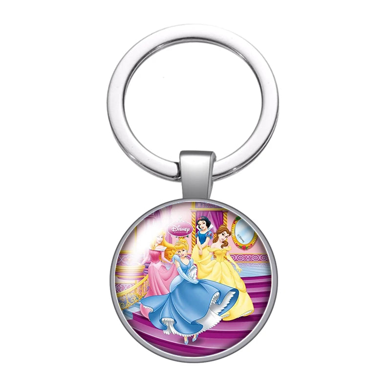 Disney Beauty Princess Cinderella magic Photo glass cabochon keychain Bag Car key chain Ring Holder Charms keychains gift