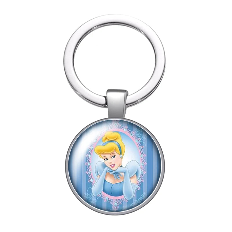 Disney Beauty Princess Cinderella magic Photo glass cabochon keychain Bag Car key chain Ring Holder Charms keychains gift