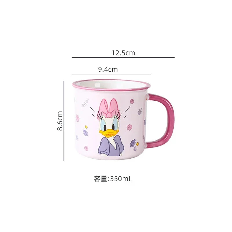 Disney 2024 New Children's Fun Mug Home Milk Water Cup Children's Ceramic Winnie Mickey Drinking Cup Handle Cup Authentic 350ml