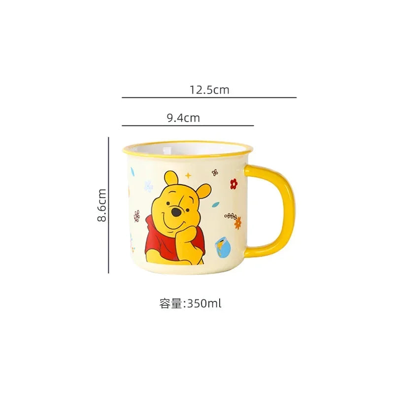 Disney 2024 New Children's Fun Mug Home Milk Water Cup Children's Ceramic Winnie Mickey Drinking Cup Handle Cup Authentic 350ml