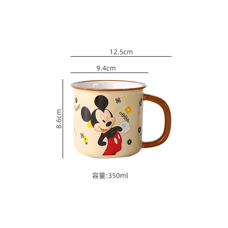 Disney 2024 New Children's Fun Mug Home Milk Water Cup Children's Ceramic Winnie Mickey Drinking Cup Handle Cup Authentic 350ml