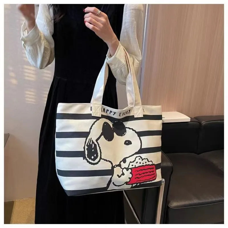 Minnie Mouse Snoopy New Cute Creative Cartoon Print Fashion Casual Versatile Large Capacity Portable Shoulder Canvas Bag