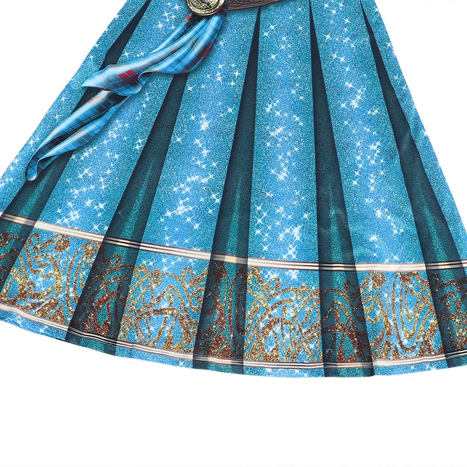 Merida Cosplay Dress for Kid Girl Brave Halloween Off Shoulder Long Sleeves Christmas Party Costume 2-10T