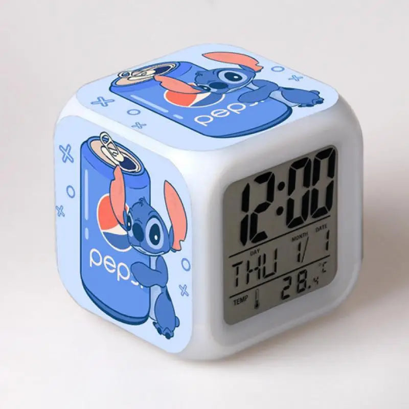 Anime Disney Stitch Alarm Clocks Night Light Color Change 7 Led Anime Lilo&stitchs Stich Desk Home Decor Kids Birthday Gifts
