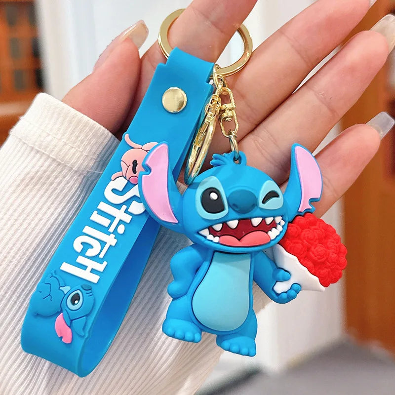 Anime Disney Keychain New Mickey Mouse Minnie Lilo & Stitch Doll Keyring Ornament Key Chain Car Pendant Kid Toys Gifts Wholesale