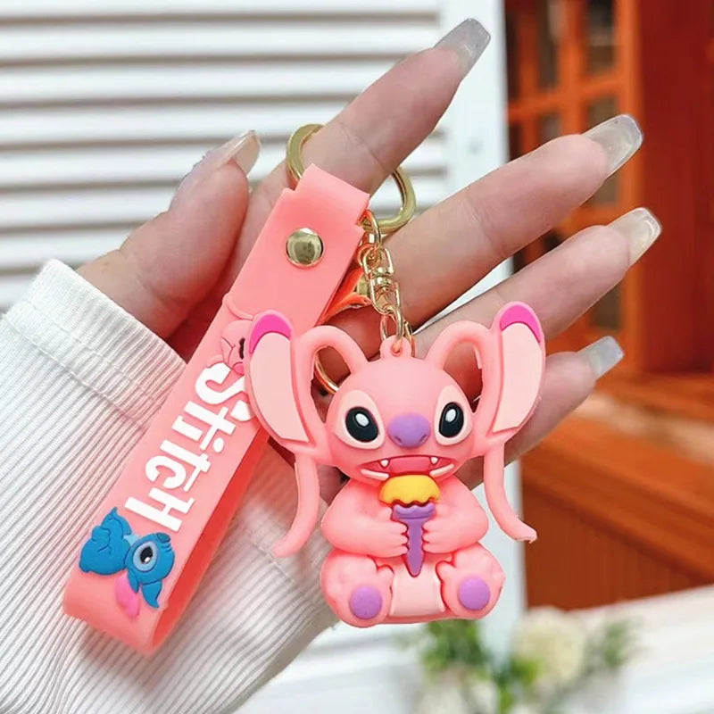 Anime Disney Keychain New Mickey Mouse Minnie Lilo & Stitch Doll Keyring Ornament Key Chain Car Pendant Kid Toys Gifts Wholesale