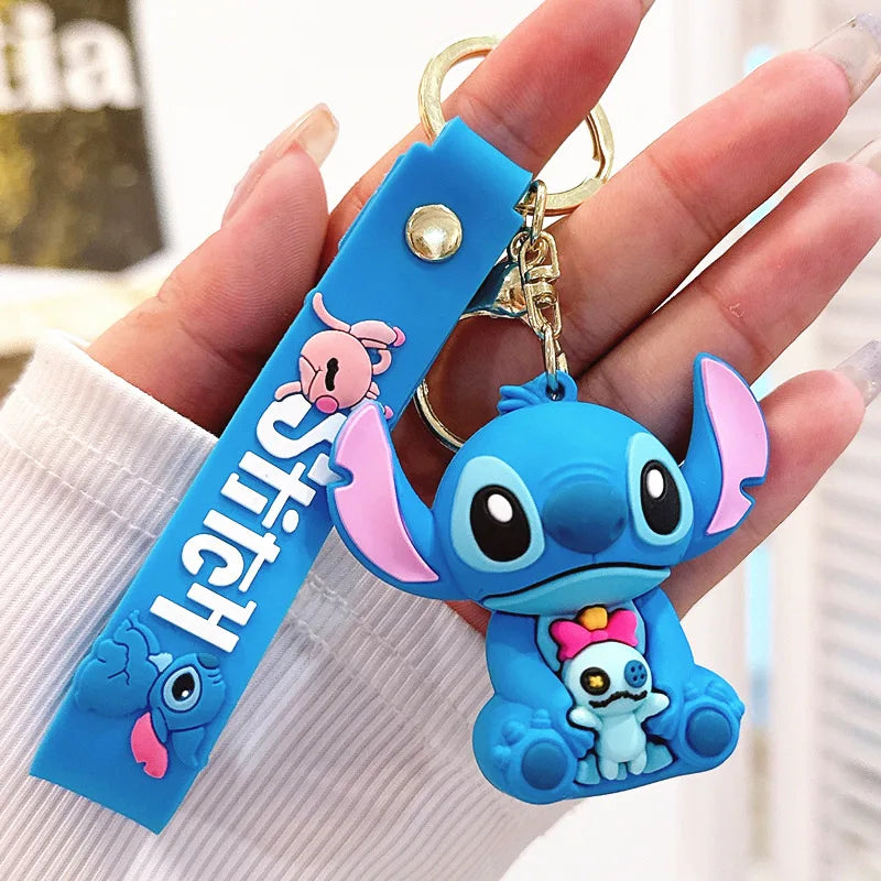 Anime Disney Keychain New Mickey Mouse Minnie Lilo & Stitch Doll Keyring Ornament Key Chain Car Pendant Kid Toys Gifts Wholesale