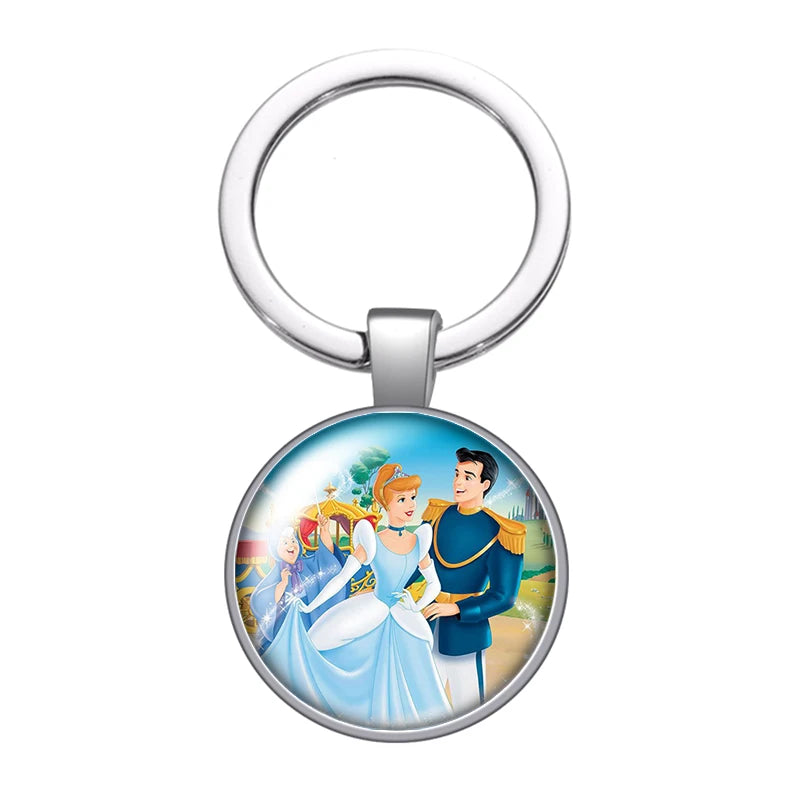Disney Beauty Princess Cinderella magic Photo glass cabochon keychain Bag Car key chain Ring Holder Charms keychains gift