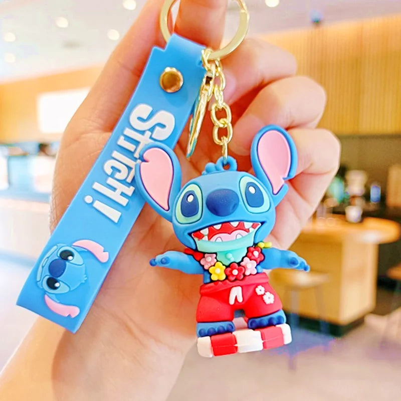 Anime Disney Keychain New Mickey Mouse Minnie Lilo & Stitch Doll Keyring Ornament Key Chain Car Pendant Kid Toys Gifts Wholesale