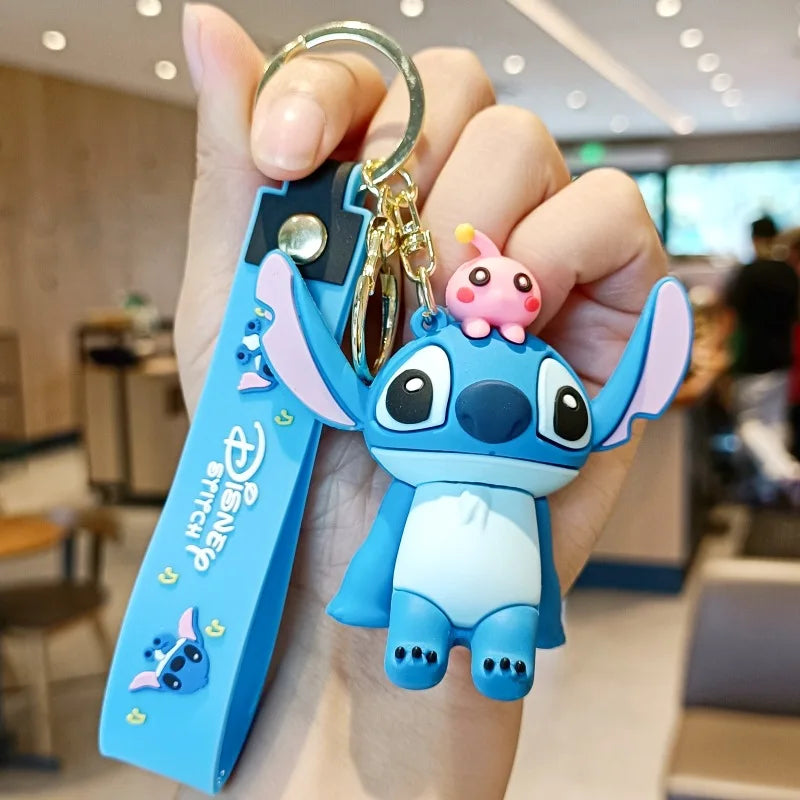 Anime Disney Keychain New Mickey Mouse Minnie Lilo & Stitch Doll Keyring Ornament Key Chain Car Pendant Kid Toys Gifts Wholesale