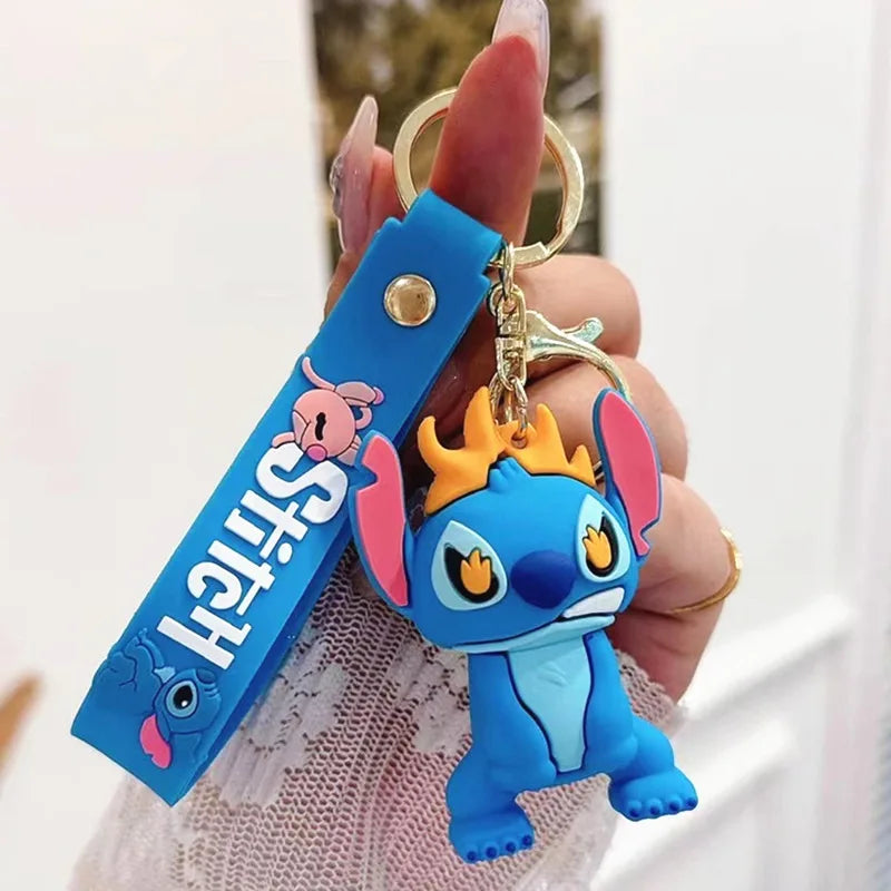 Anime Disney Keychain New Mickey Mouse Minnie Lilo & Stitch Doll Keyring Ornament Key Chain Car Pendant Kid Toys Gifts Wholesale