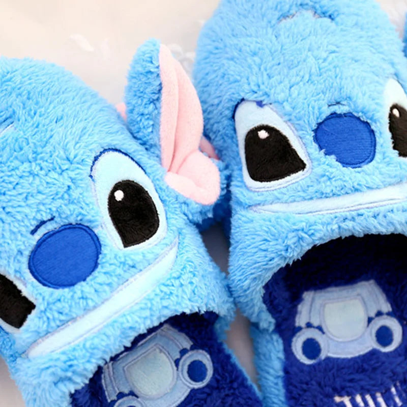 Disney Cartoon Plush Slippers Xmas Autumn And Winter Creative Alien Stitch Winnie The Pooh Soft Home Slippers 35-38 Yards Unisex