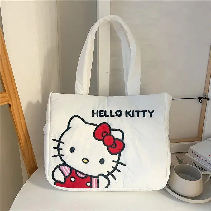 Disney Sanrio Cartoon Fabric Kuromi Handbag Cute Stationery Shoulder Bag Large Capacity Bag 2024