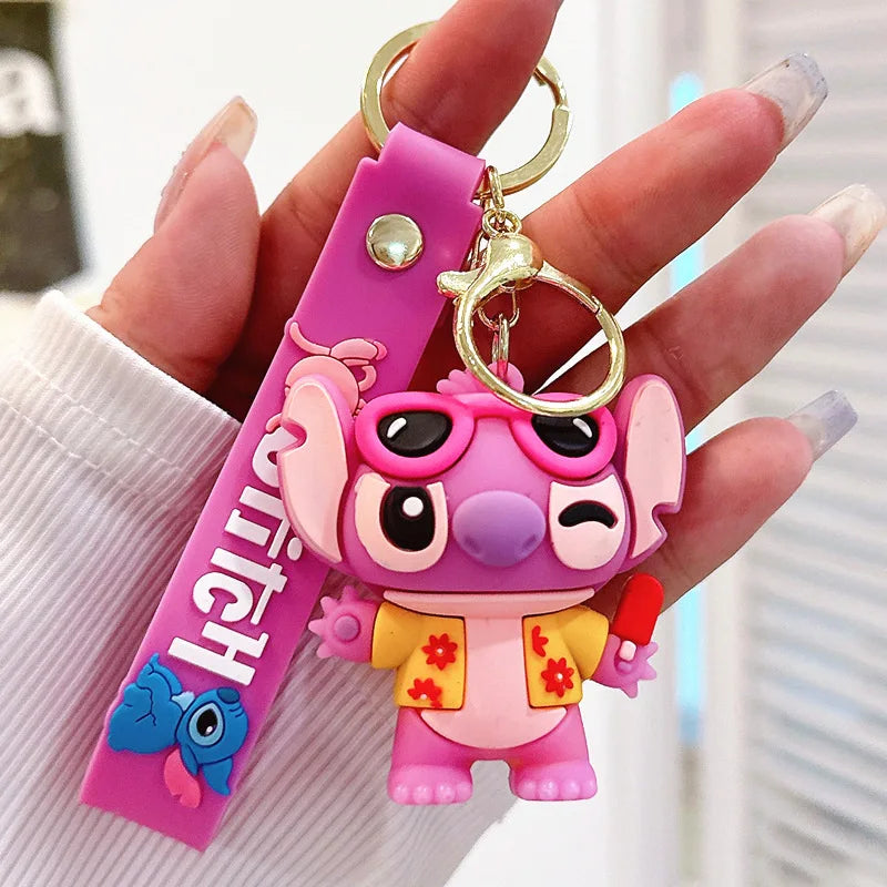 Anime Disney Keychain New Mickey Mouse Minnie Lilo & Stitch Doll Keyring Ornament Key Chain Car Pendant Kid Toys Gifts Wholesale