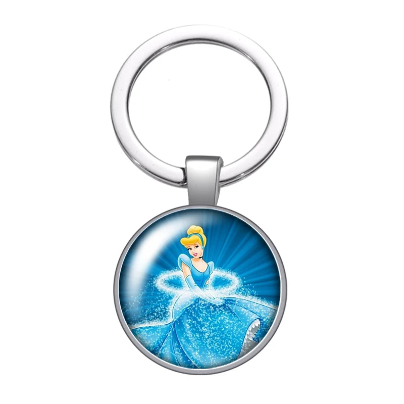 Disney Beauty Princess Cinderella magic Photo glass cabochon keychain Bag Car key chain Ring Holder Charms keychains gift