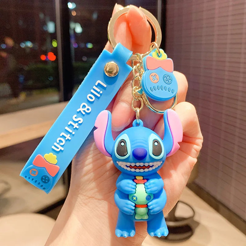 Anime Disney Keychain New Mickey Mouse Minnie Lilo & Stitch Doll Keyring Ornament Key Chain Car Pendant Kid Toys Gifts Wholesale