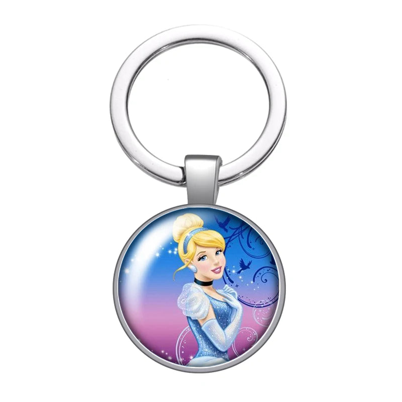 Disney Beauty Princess Cinderella magic Photo glass cabochon keychain Bag Car key chain Ring Holder Charms keychains gift