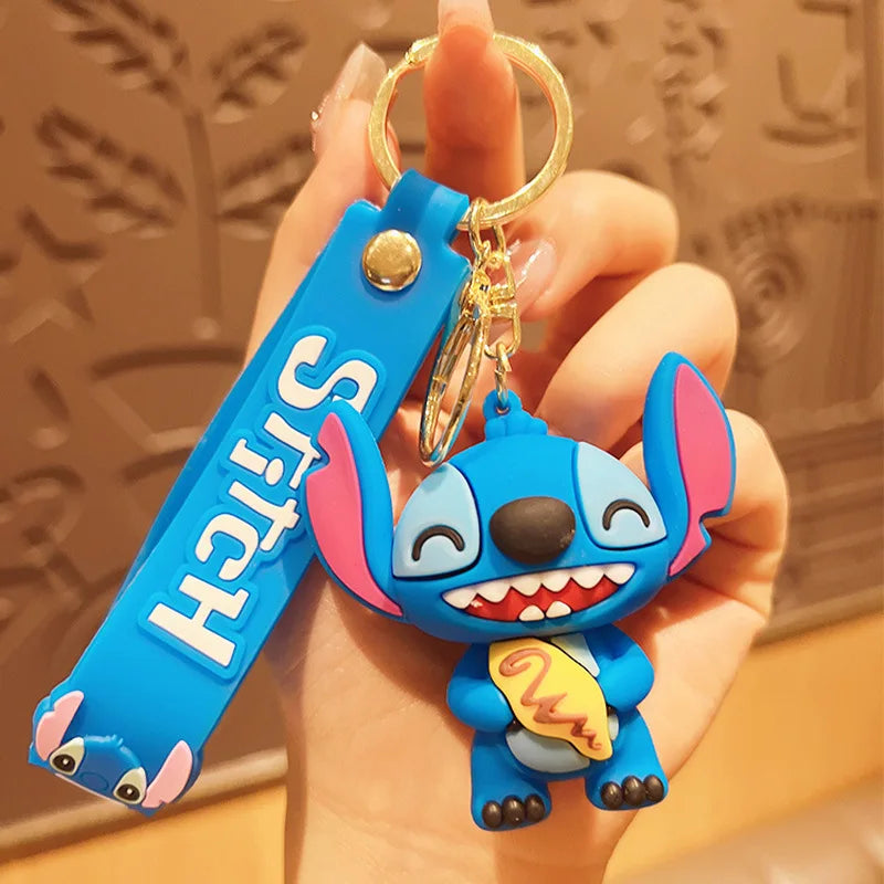Anime Disney Keychain New Mickey Mouse Minnie Lilo & Stitch Doll Keyring Ornament Key Chain Car Pendant Kid Toys Gifts Wholesale