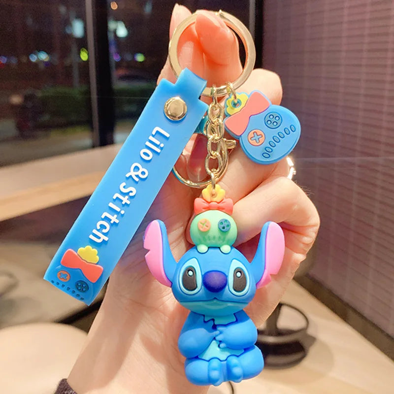 Anime Disney Keychain New Mickey Mouse Minnie Lilo & Stitch Doll Keyring Ornament Key Chain Car Pendant Kid Toys Gifts Wholesale