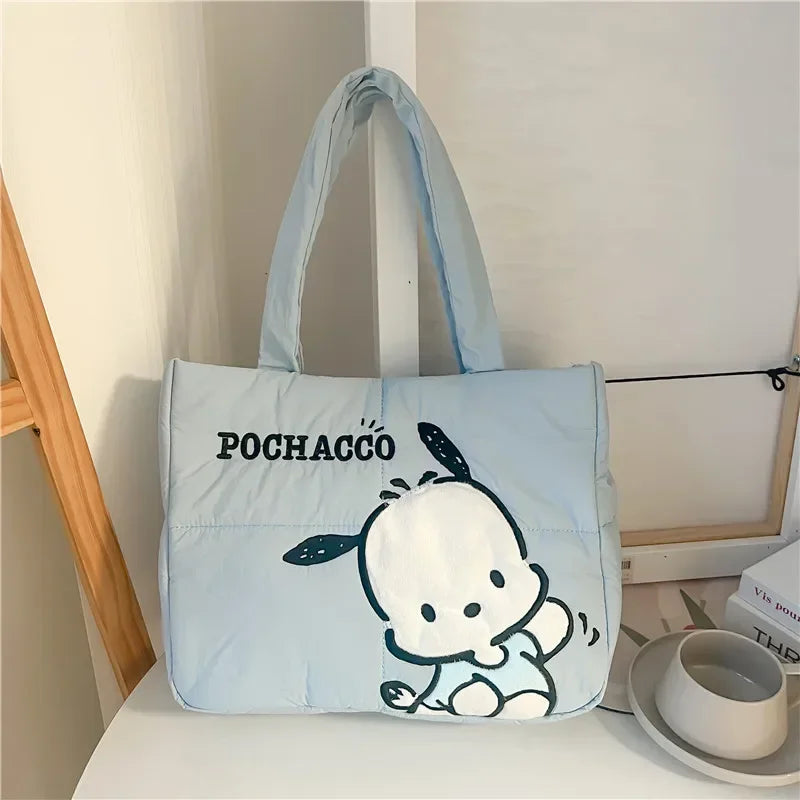 Disney Sanrio Cartoon Fabric Kuromi Handbag Cute Stationery Shoulder Bag Large Capacity Bag 2024