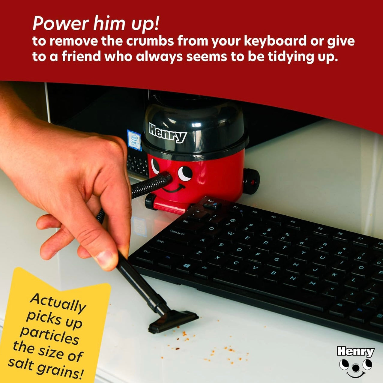 Paladone Henry Hoover Desk Mini Vacuum - Novelty Desktop Cleaner, Coordless Keyboard & Computer Cleaner