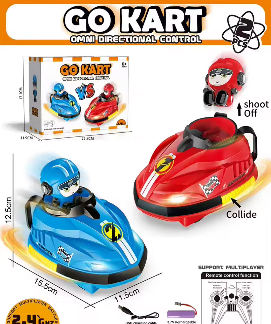 2-in-1 Go Kart Remote Control Battle Set – Bumper Cars with Pop-Off Drivers