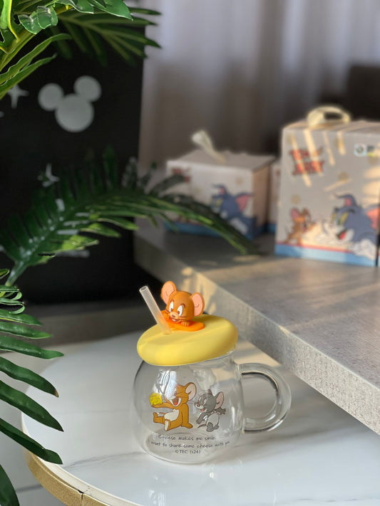 Tom & Jerry 3D Lid Glass Mug + Straw (Jerry)