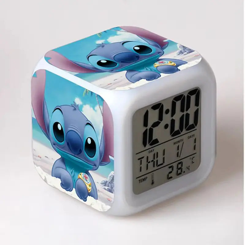 Stitch Alarm Clocks Night Light Color Disney Change 7 Led Desk Home Decor Anime Lilo&Stitchs Stich Kids Cartoon Birthday Gift