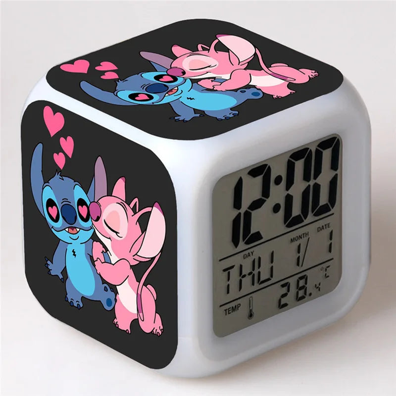 Stitch Alarm Clocks Night Light Color Disney Change 7 Led Desk Home Decor Anime Lilo&Stitchs Stich Kids Cartoon Birthday Gift