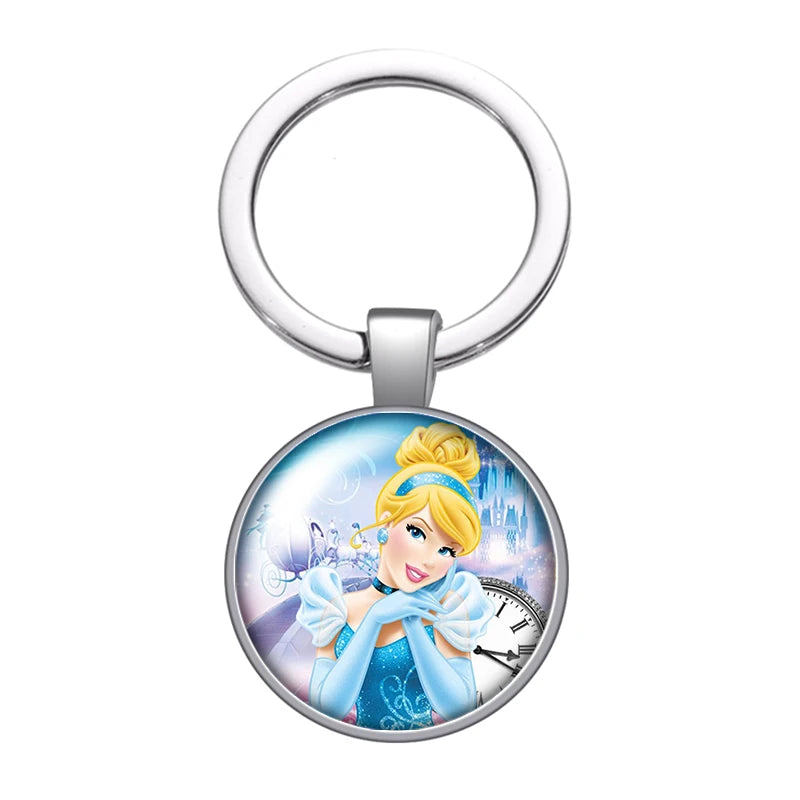 Disney Beauty Princess Cinderella magic Photo glass cabochon keychain Bag Car key chain Ring Holder Charms keychains gift