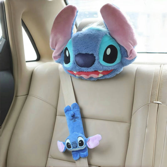 Disney Stitch Headrest Back Cushion Seat Belt Cover Car Decor Stuffed Cartoon Throw Pillow Sofa Bed Back Cushion Xmas Gifts
