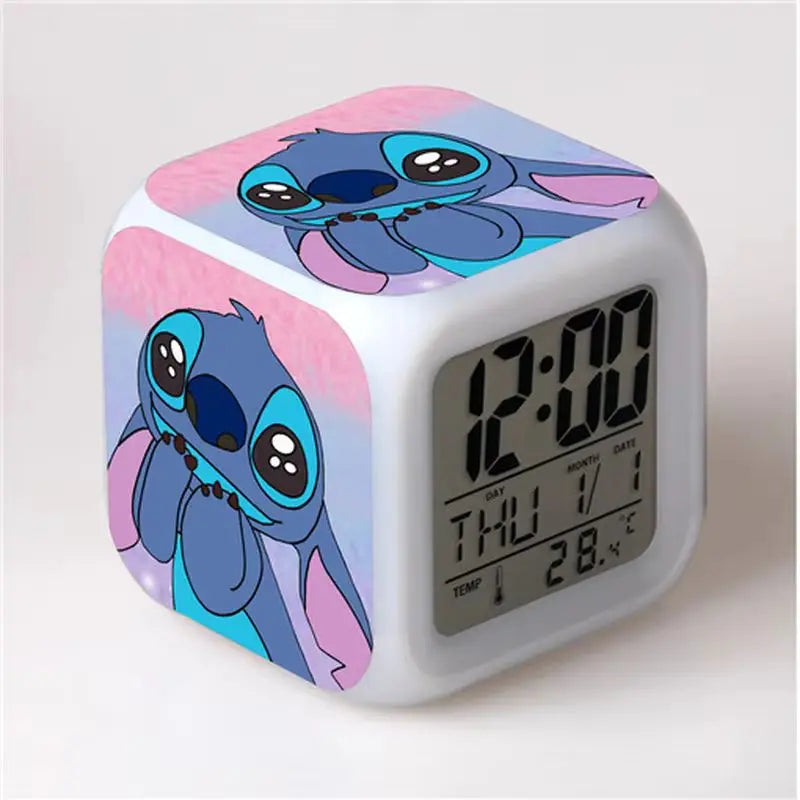 Stitch Alarm Clocks Night Light Color Disney Change 7 Led Desk Home Decor Anime Lilo&Stitchs Stich Kids Cartoon Birthday Gift