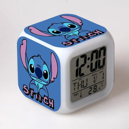 Anime Disney Stitch Alarm Clocks Night Light Color Change 7 Led Anime Lilo&stitchs Stich Desk Home Decor Kids Birthday Gifts