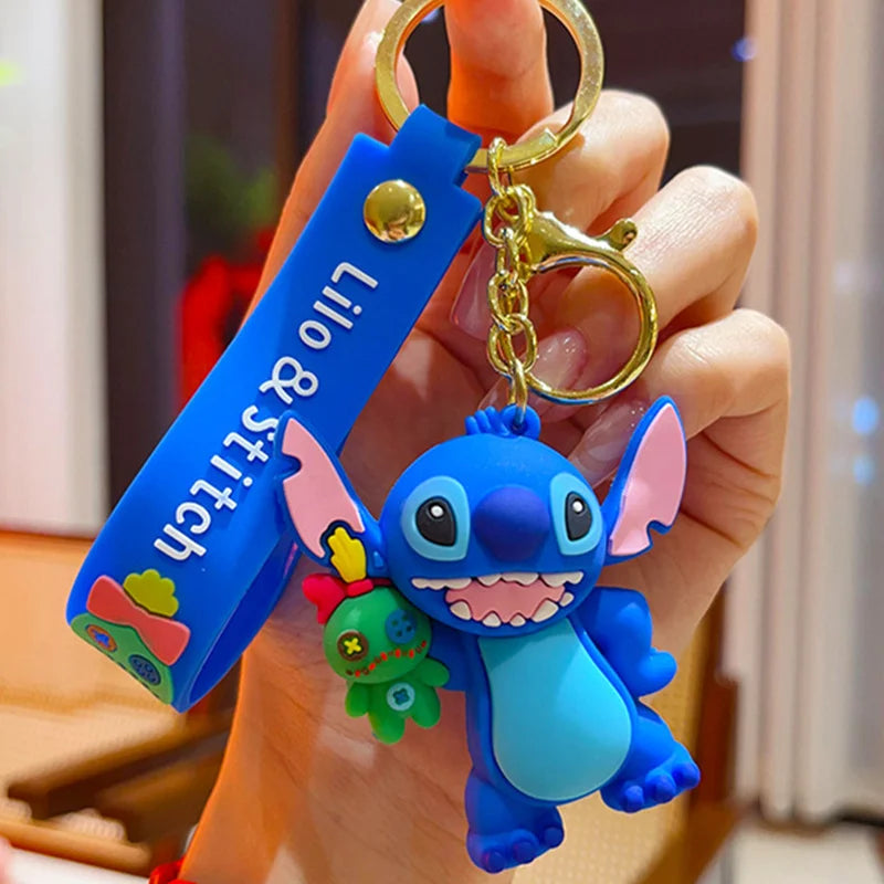 Anime Disney Keychain New Mickey Mouse Minnie Lilo & Stitch Doll Keyring Ornament Key Chain Car Pendant Kid Toys Gifts Wholesale