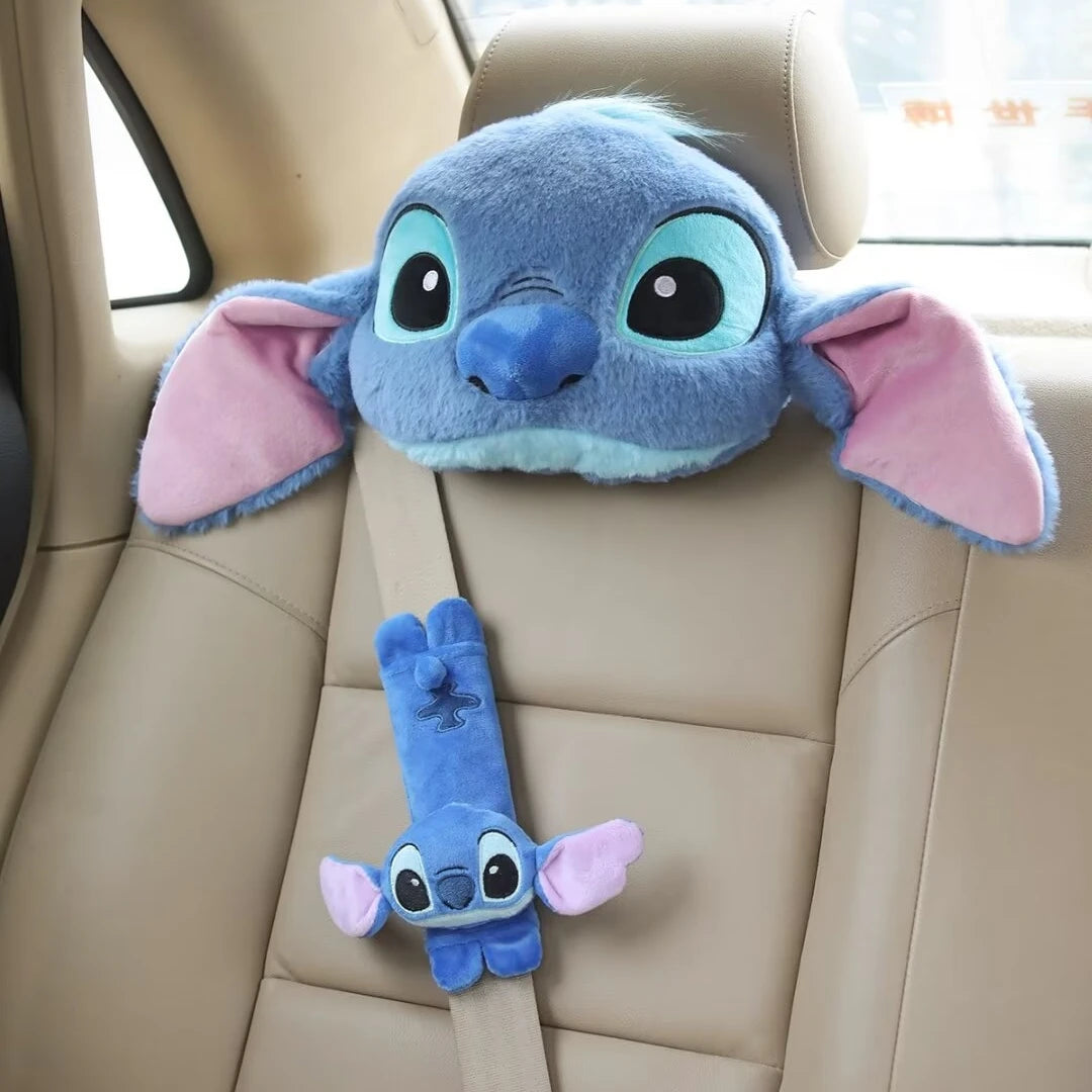 Disney Stitch Headrest Back Cushion Seat Belt Cover Car Decor Stuffed Cartoon Throw Pillow Sofa Bed Back Cushion Xmas Gifts