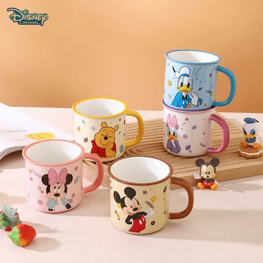 Disney 2024 New Children's Fun Mug Home Milk Water Cup Children's Ceramic Winnie Mickey Drinking Cup Handle Cup Authentic 350ml