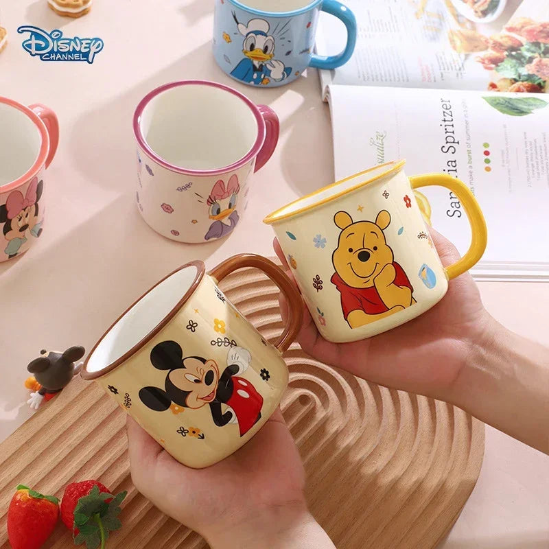 Disney 2024 New Children's Fun Mug Home Milk Water Cup Children's Ceramic Winnie Mickey Drinking Cup Handle Cup Authentic 350ml