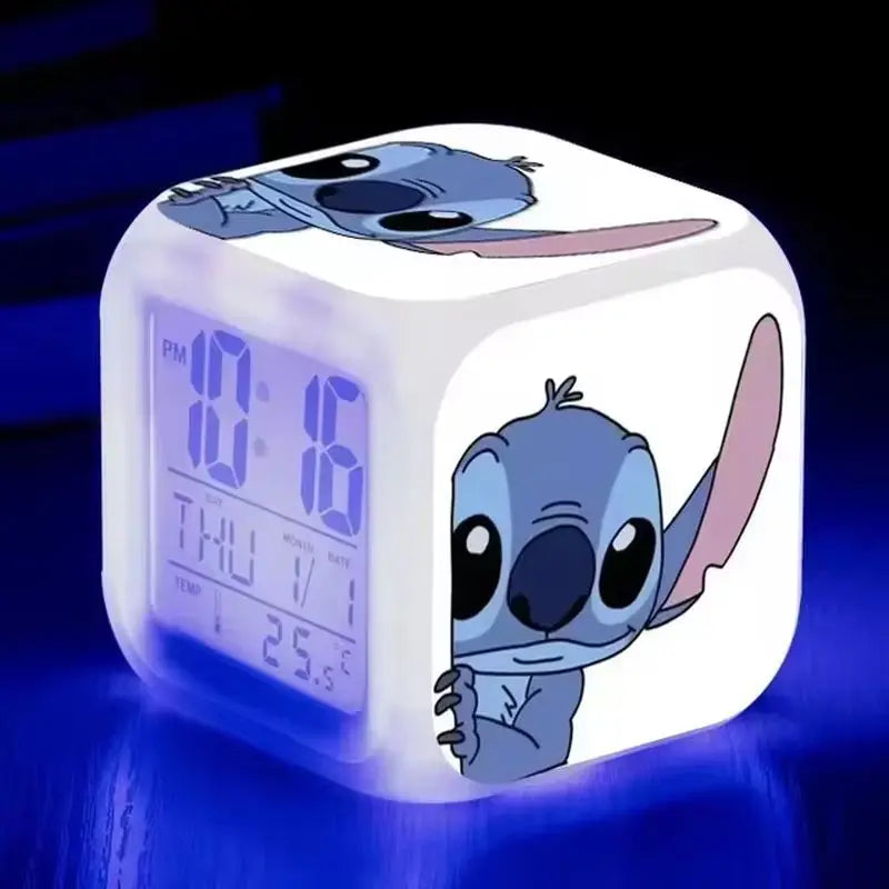 Stitch Alarm Clocks Night Light Color Disney Change 7 Led Desk Home Decor Anime Lilo&Stitchs Stich Kids Cartoon Birthday Gift