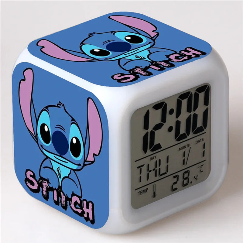 Stitch Alarm Clocks Night Light Color Disney Change 7 Led Desk Home Decor Anime Lilo&Stitchs Stich Kids Cartoon Birthday Gift